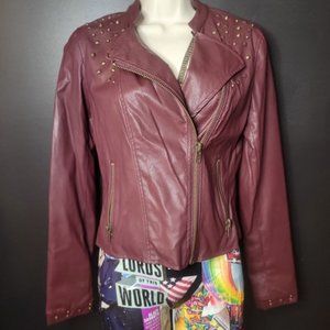 Burgundy pleather studded jacket
